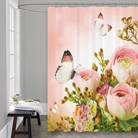 

Custom made beautiful mediterranean flower Digital printing sublimation shower curtain