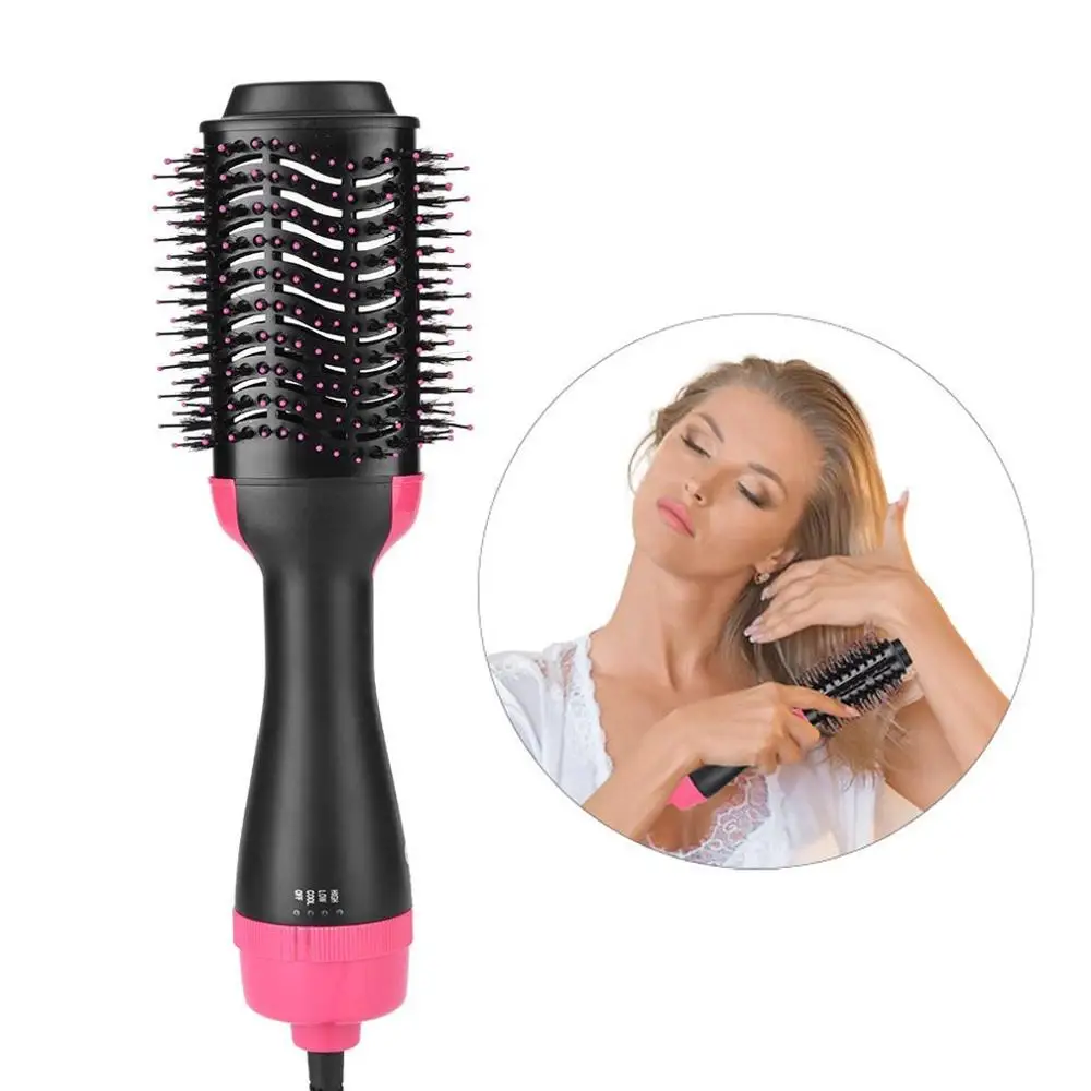 

portable electric hair straightener 4 in 1 hair dryer brush comb, Black