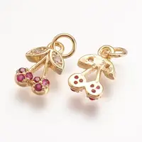 

PandaHall Brass Micro Pave Grade 3A Cubic Zirconia Charms Cherry Real Gold Plated 10x7x2mm Hole 2.5mm
