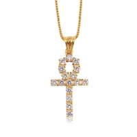 

OUMI 18K Gold Plated Egyptian Ankh Key CZ Diamond Crystal Cross Pendant Necklace