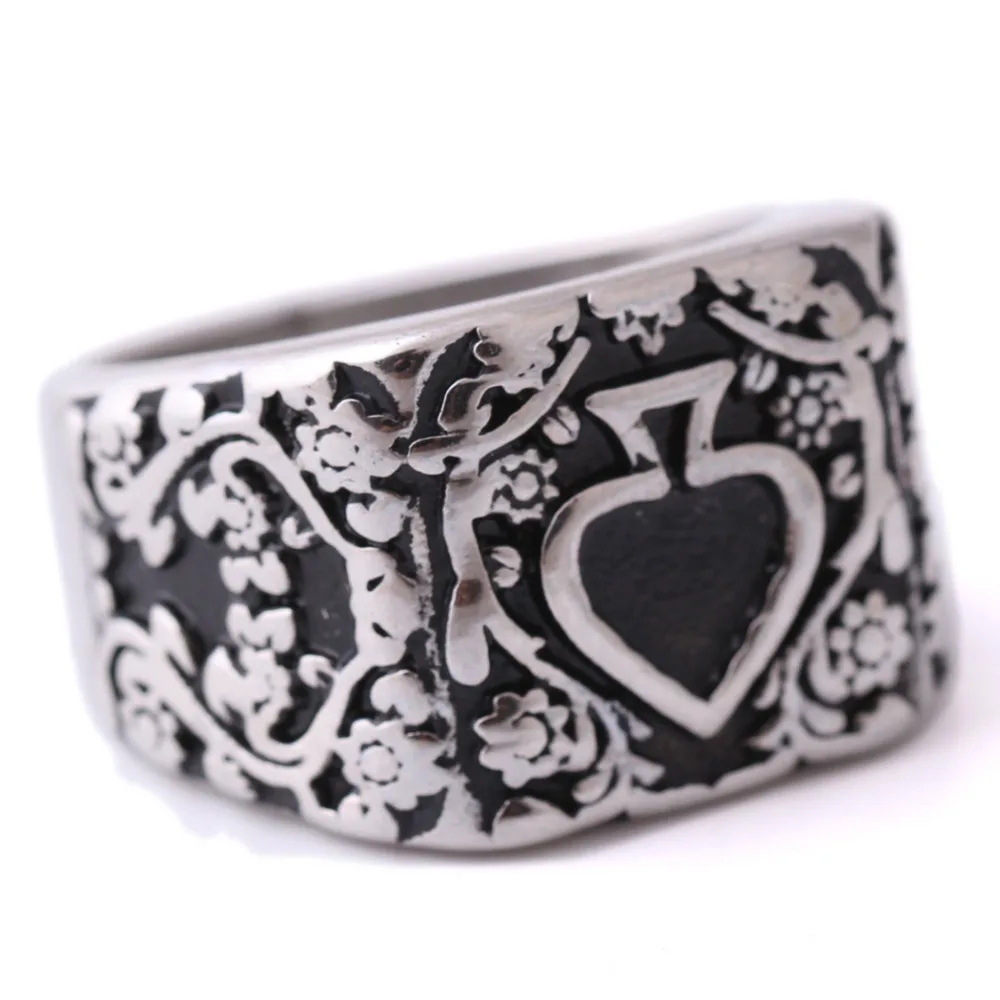 

Zhongzhe Jewelry Stainless Steel Punk Vintage Poker Ring Mens Cool Ring, OEM/ODM, Silver black