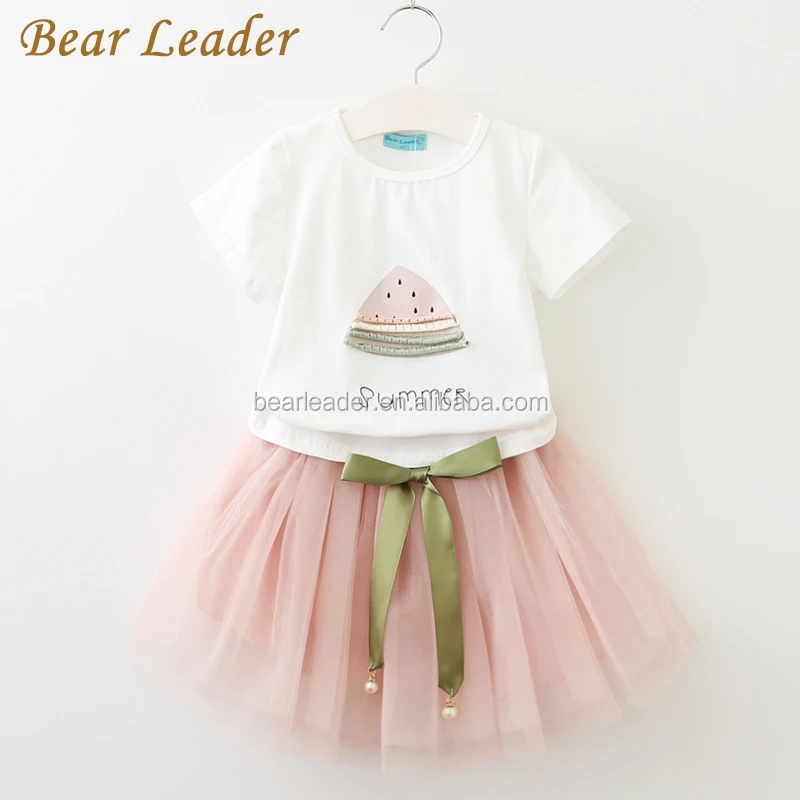 

Bear Leader 2017 New Summer Children dresses White Short T-Shirt +Short skirt 2Pcs Girls Clothing Sets, Blue&pink