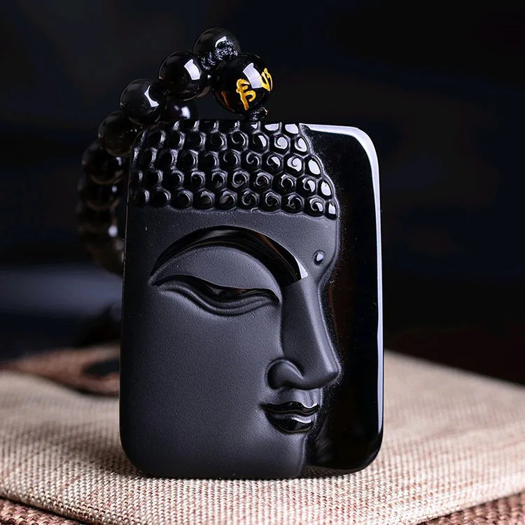 

Natural Black Obsidian Pendant obsidian Vintage Necklace Black Buddha Head Pendant For women&men Jewelry