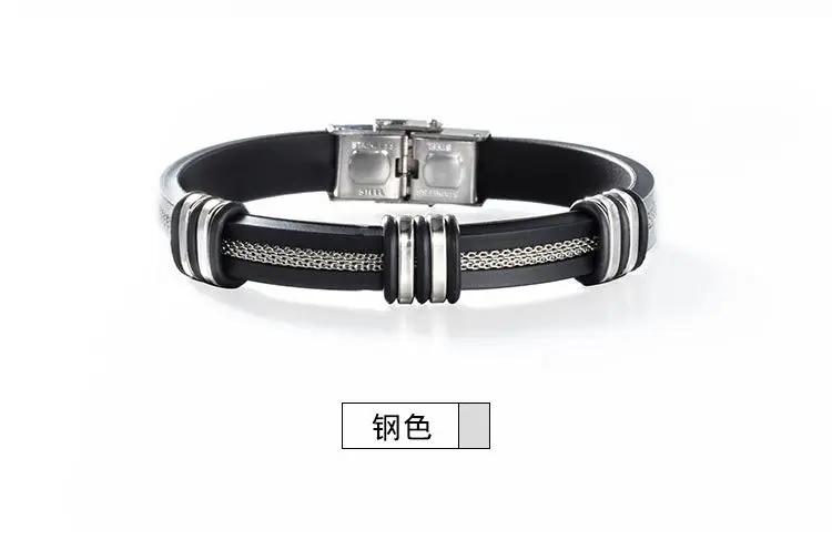 High Quality Mens Silica Gel 316L Stainless Steel Chain Bracelet Perfect Gift 
