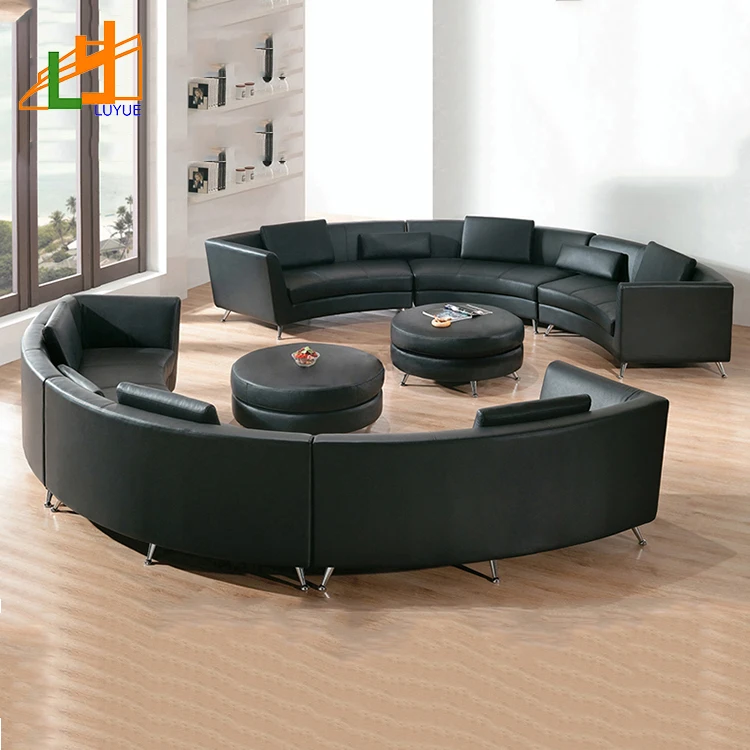 Hot koop fashion design houten frame 6 zits bankstel c vormige gebogen lederen moderne sofa