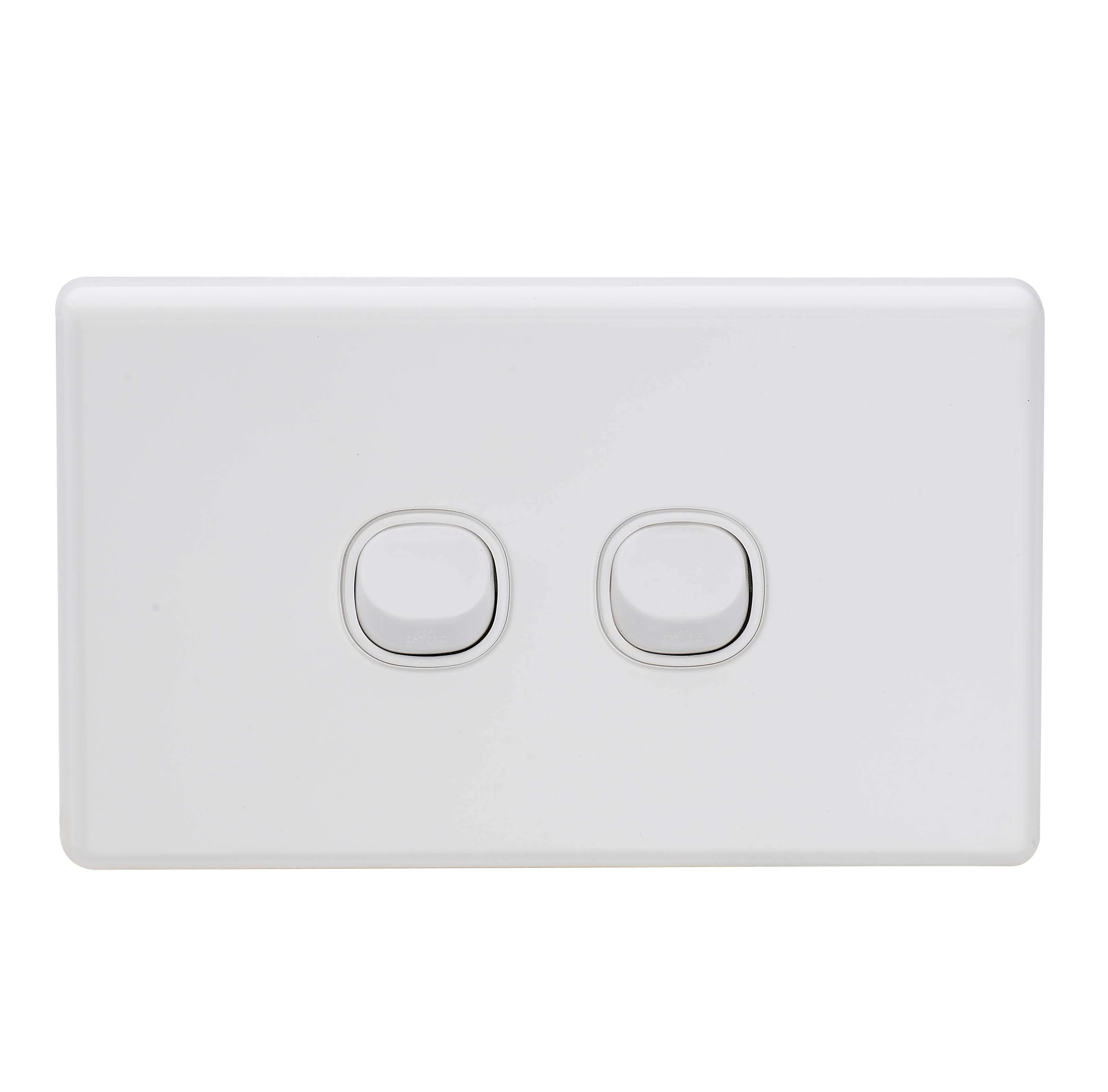 2 Way 2 Gang White Plastic Architrave Horizontal Wall Light Switch 10A