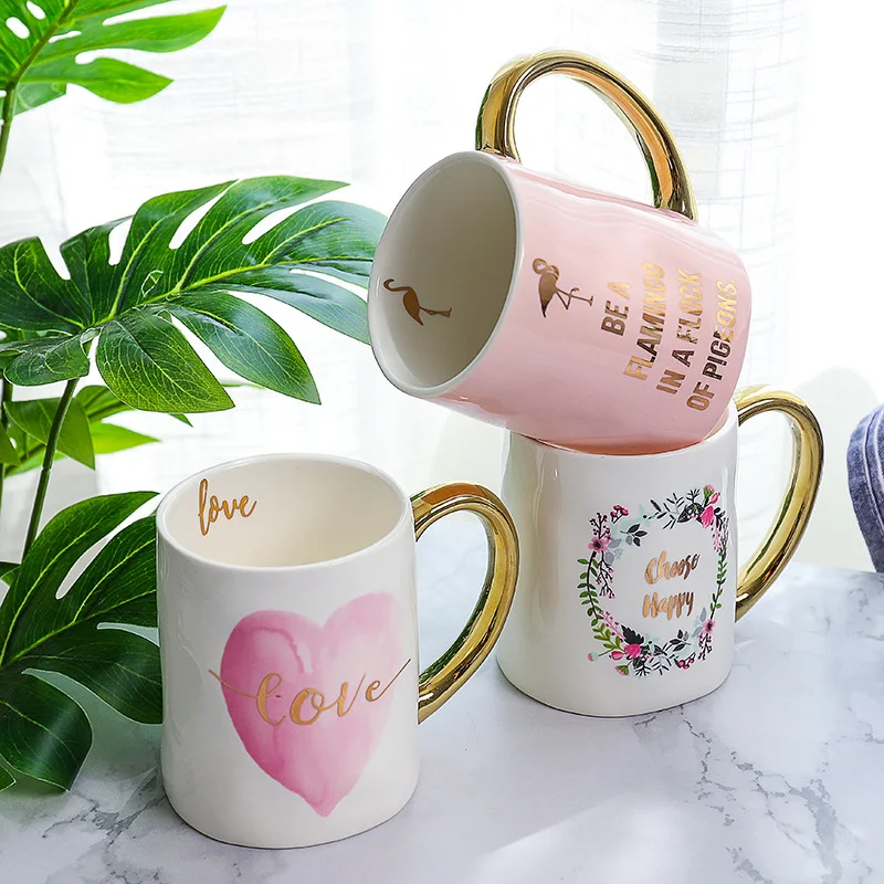 

Love couple cup large capacity creative mug coffee milk office ceramic cup with gold handle