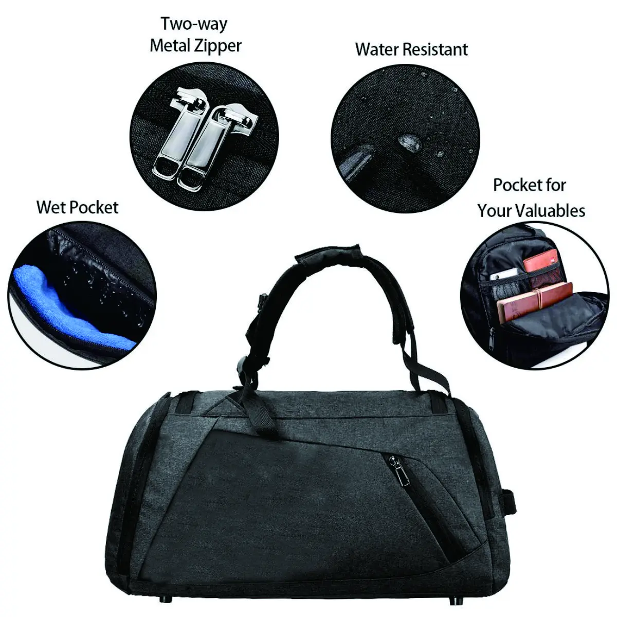 40l Black Backpack Waterproof Travel Weekender Duffel Gym Bag For Men ...