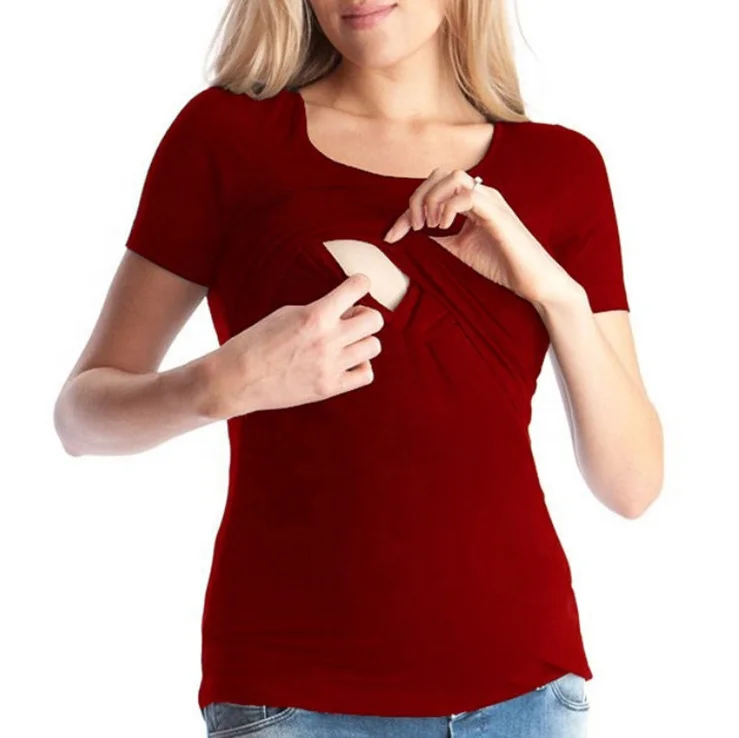 

Breastfeeding Clothes Clothing T Shirt Short Sleeve Fashion Maternity Nursing Tops Breastfeeding Nursing Blouses casual, Red, black, blue, white
