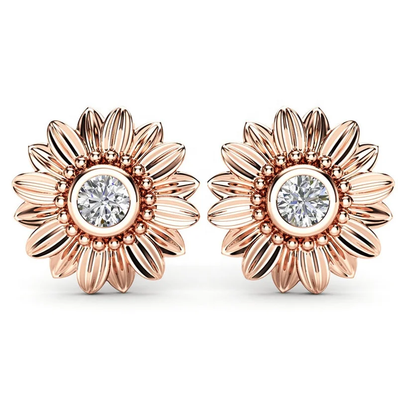 

Caoshi New Design Three Colors Plated Earrings Stud 925 Silver Sunflower Earrings, Silver;gold;rose gold