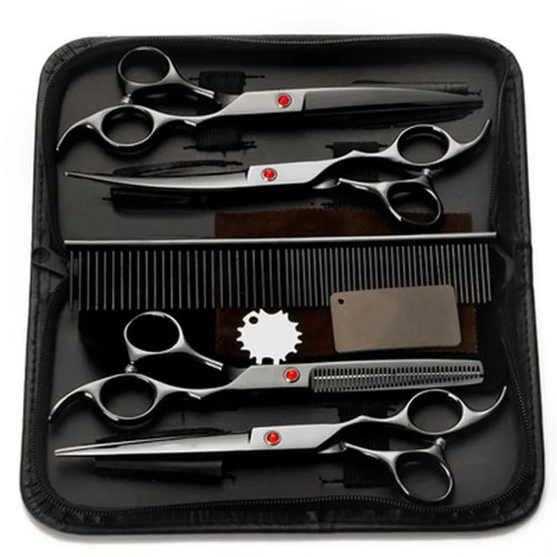 

4Pcs/Set Professional Salon Barber Scissors Hairdressing Shears Haircut Tool Kit with Comb for Pet Grooming Hair Styling 7.0", Color