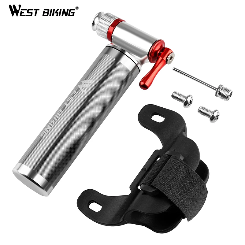 

WEST BIKING CO2 Inflator Presta/Schrader Valve Compatible Cartridges Not Included Bicycle Pump Alloy Mini Bike Portable Pump, Silver