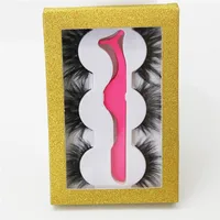 

3D 5D Mink Lashes 25mm Mink Eyelashes Custom Packaging 3 Pairs Lash Book With Tweezer lash applicator