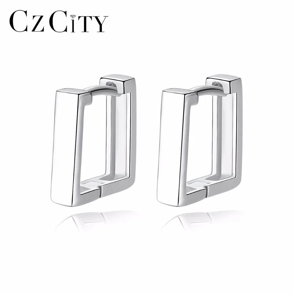 

CZCITY New Design Fashion Jewelry Charming Squared Hoop Stud Earring & Fine 925 Sterling Silver Simple Earring For Women Party