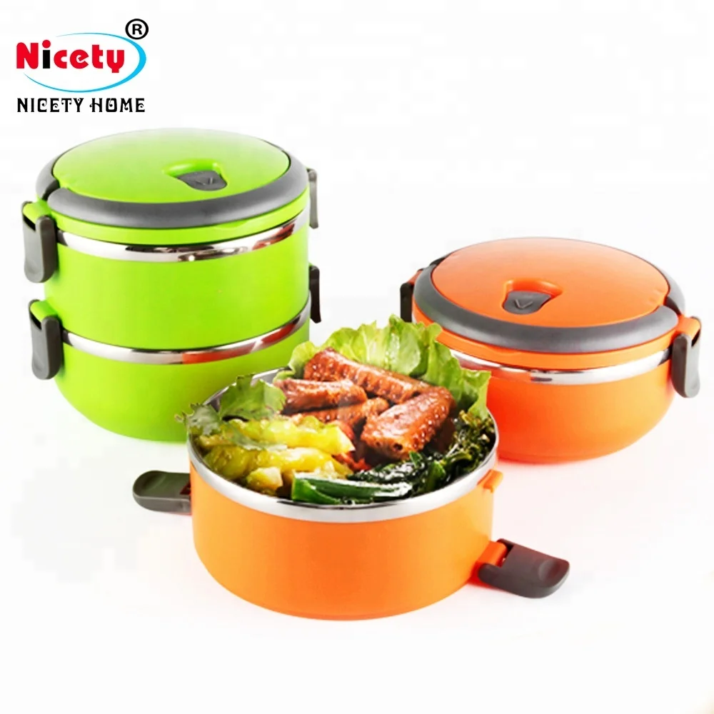 

304 stainless steel Food grade thermal food container insulated lunch box stackable round lunch box tiffin box