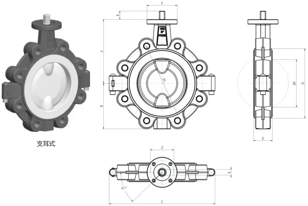 INVCO DN40-DN400 lug type butterfly valve with handle ,butterfly valve for oil and gas