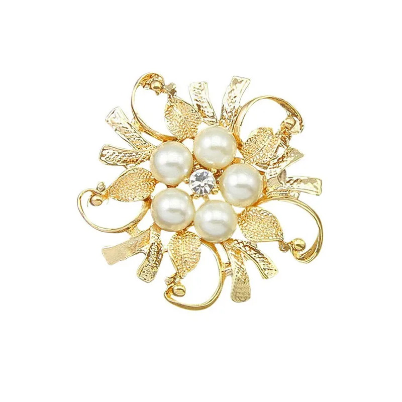 

Factory Direct Sale Elegant Pearl Flower Golden Brooch Pin Romantic Rhinestone Wedding Bouquet Brooch For Bridal Flowers, Millions of colors