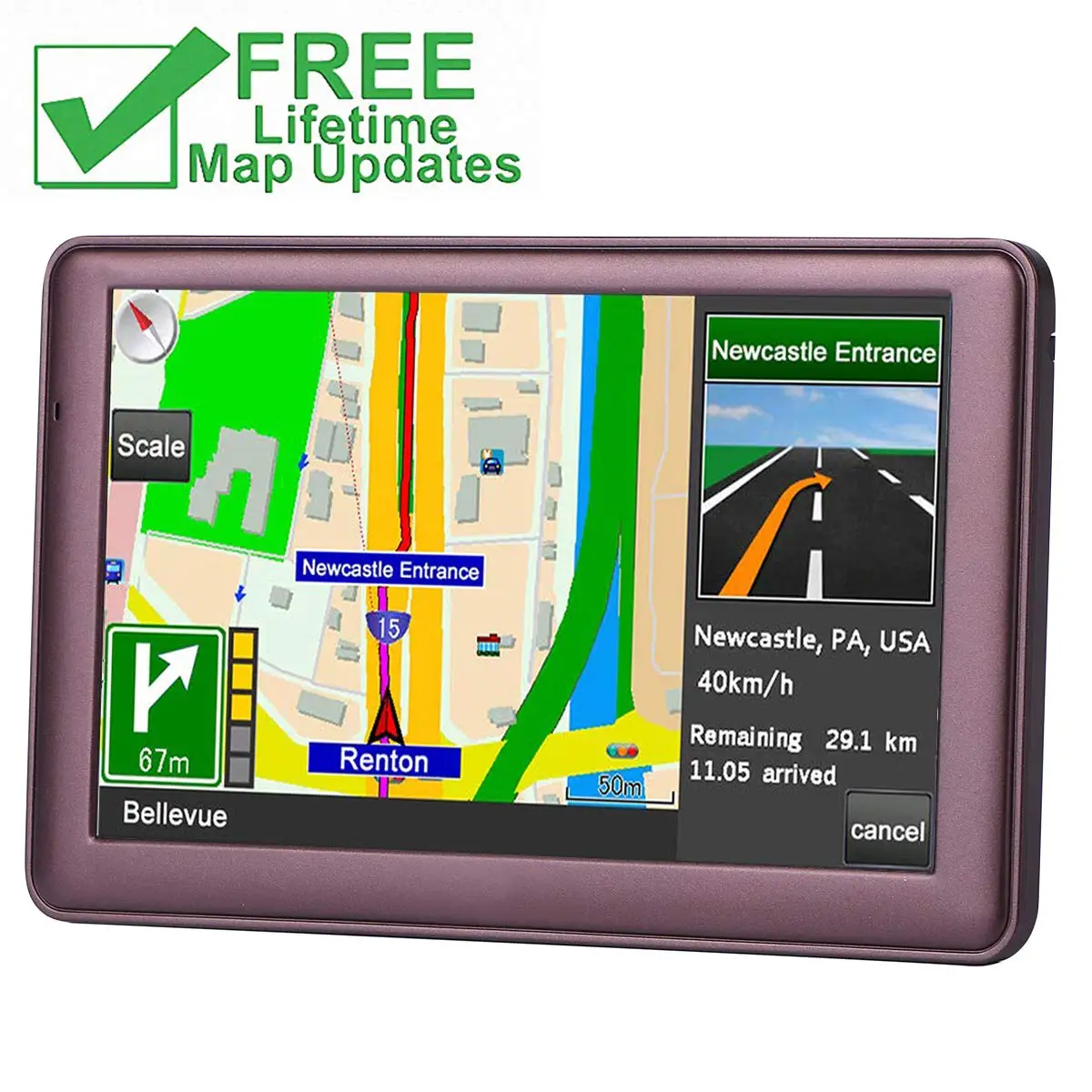 Vehicle GPS Navigator 7 inches Sat Nav Lifetime Map Update Spoken Turn-to-Turn Navigation System for Cars GPS Navigation for Car 
