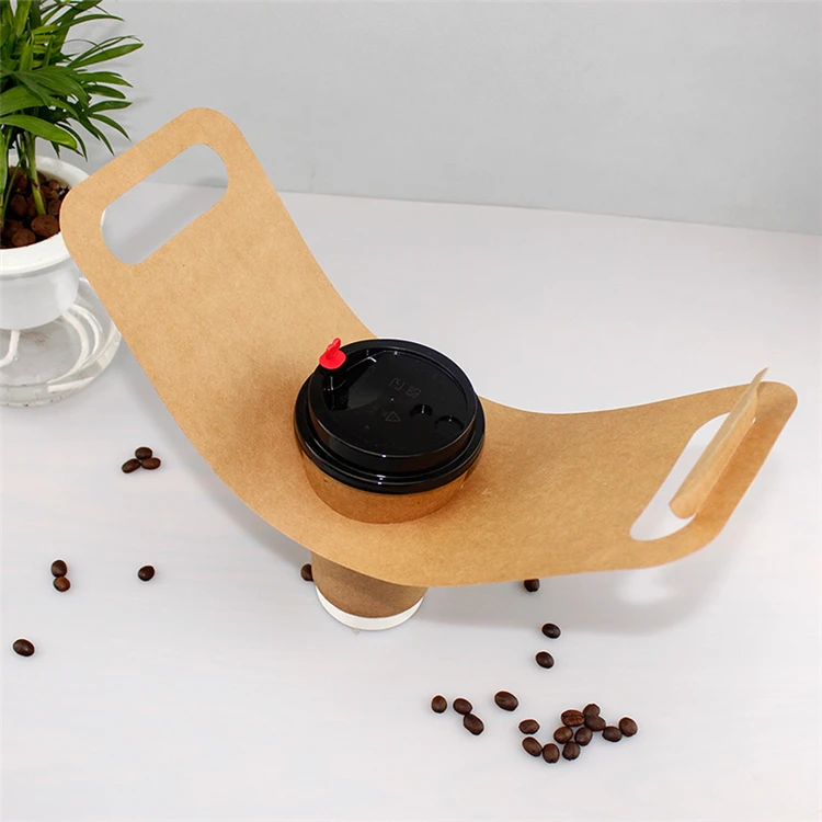 Rigid Cardboard Paper Coffee Cup Holder With Handle Disposable Drink