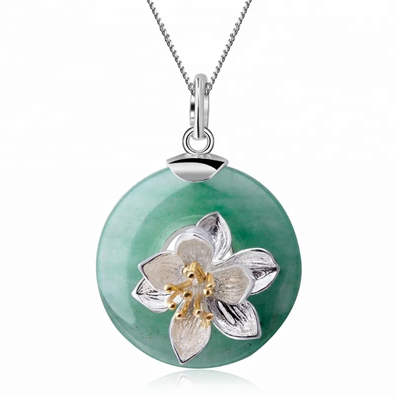 

Lotus Fun Silver Natural gemstone big stone pendant design Jewelry