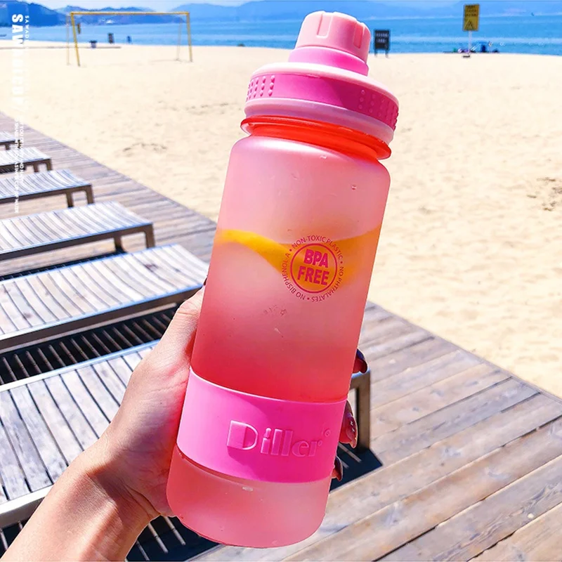 

Factory Promotional 900ML plastic Fruit water Custom Private Label Portable drinking bottle, 4 colors;frosted color
