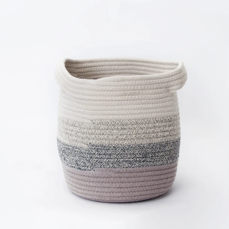 

Handmade bathroom disposable big grey organizer cotton rope baby cloth gift storage laundry tote bag basket set, As photo or as your requirement
