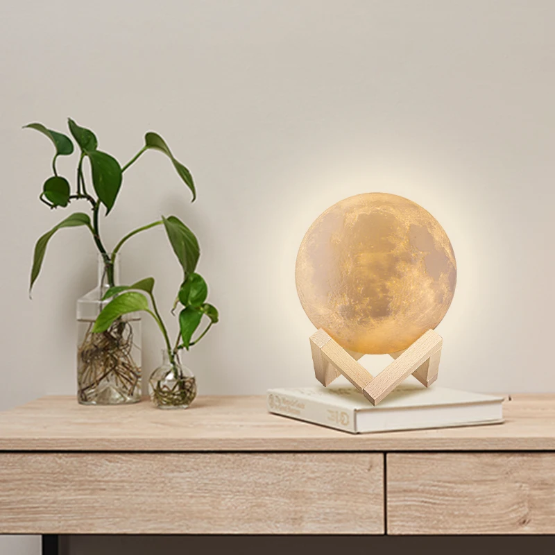 White 6 inches moon light,  rechargeable 3D printed lunar lamp, remote 16 colors changing night light