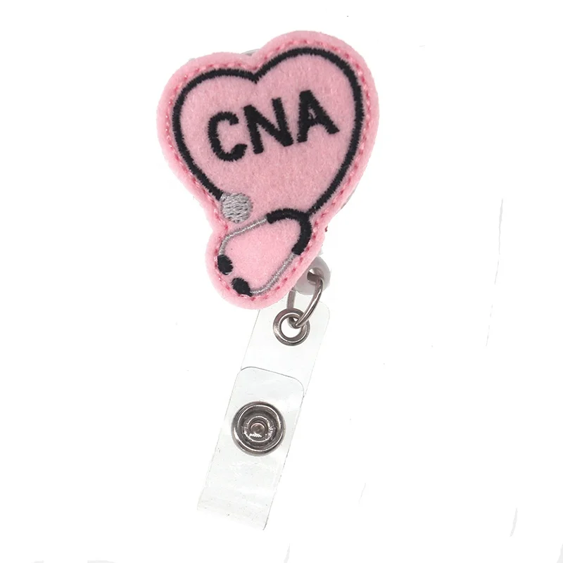 

Medical Nurse Pink Heart CNA Retractable Badge Reel Stethoscope Felty ID Card Badge Holder with Clip for Hospital Nurse Gift