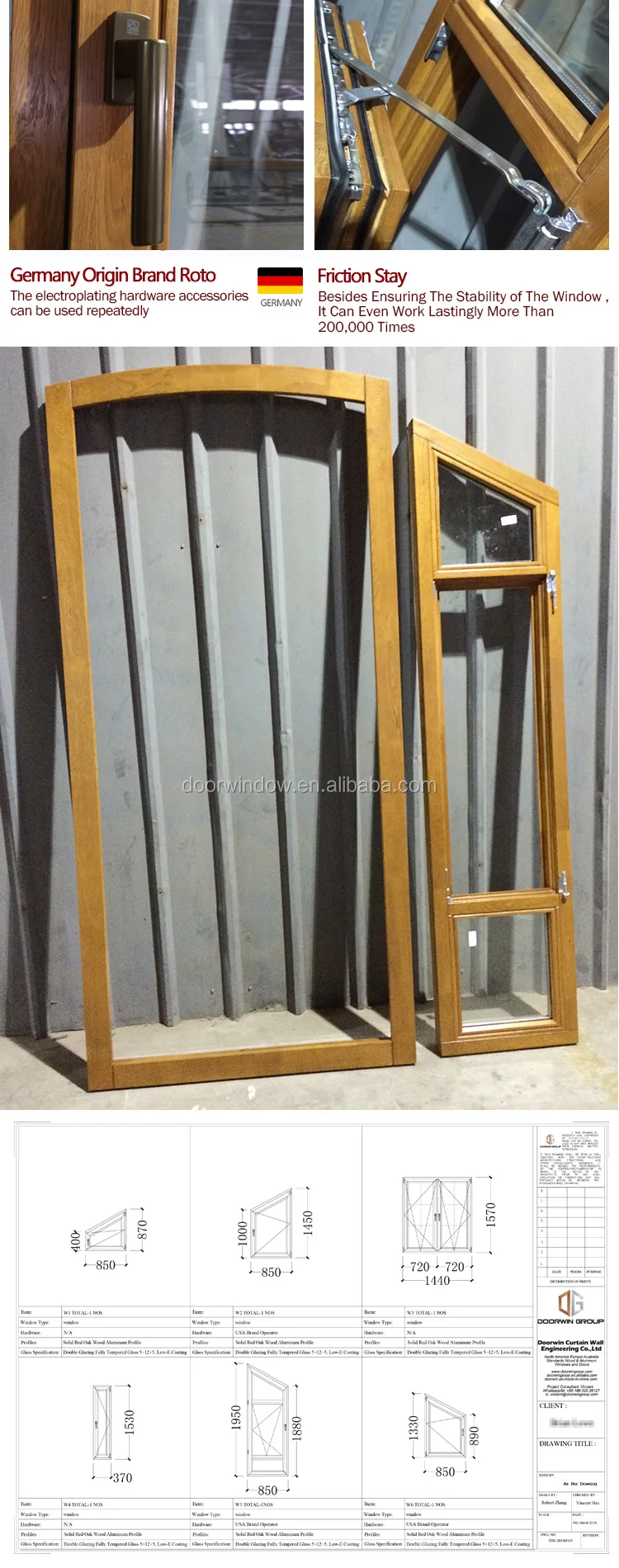 German style OAK wood tilt turn casement windows