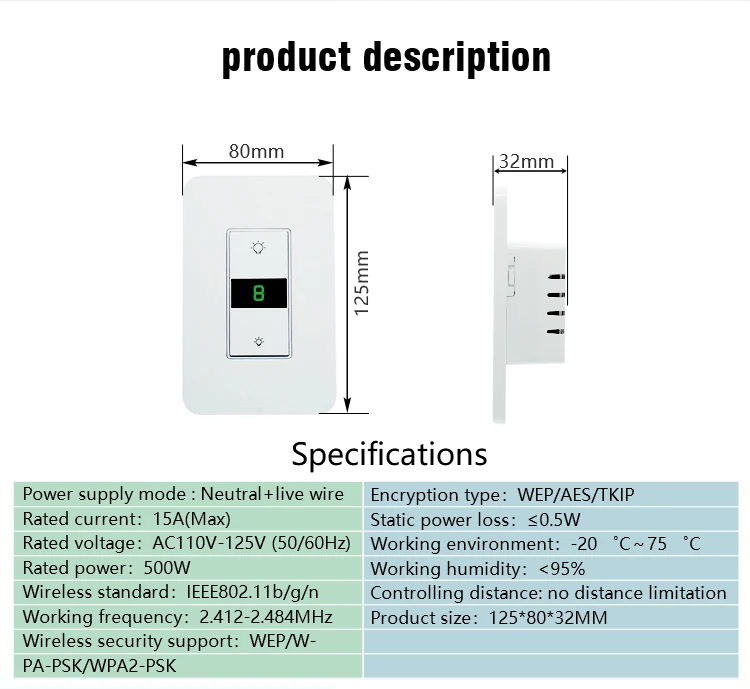 Smart wifi dimmer remote control switch lcd touch wall switches