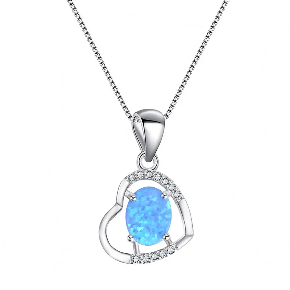 

S925 sterling silver oval necklace white opal heart pendant beautiful jewelry Wholesale