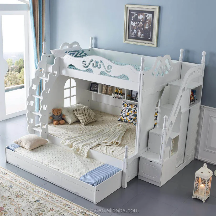 Mdf Bunk Bed 3 Beds High Quality Kids Furniture White Sm66 Buy Kids