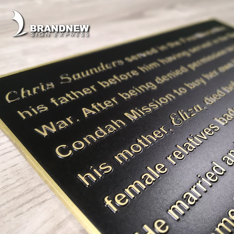  embossed brass plate sign