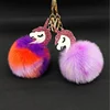 Yongze face pompom keychain unicorn fluffy faux fur puff ball colorful furry ball furry unicorn keychain
