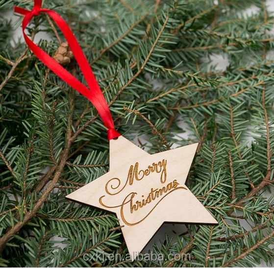 Wooden Christmas DecorationFive Pointed Star Ornaments Hang On Tree