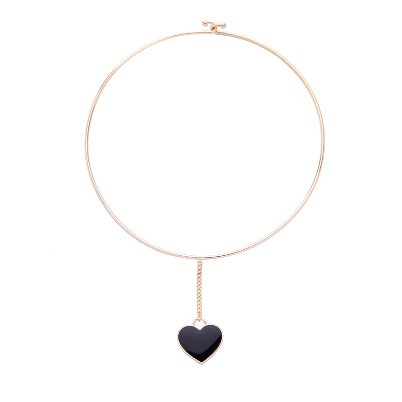 

Qingdao Kiss Me Korea Fashion Women Necklace Simple Enamel Heart Choker Gold Pendant Custom Necklace, As picture