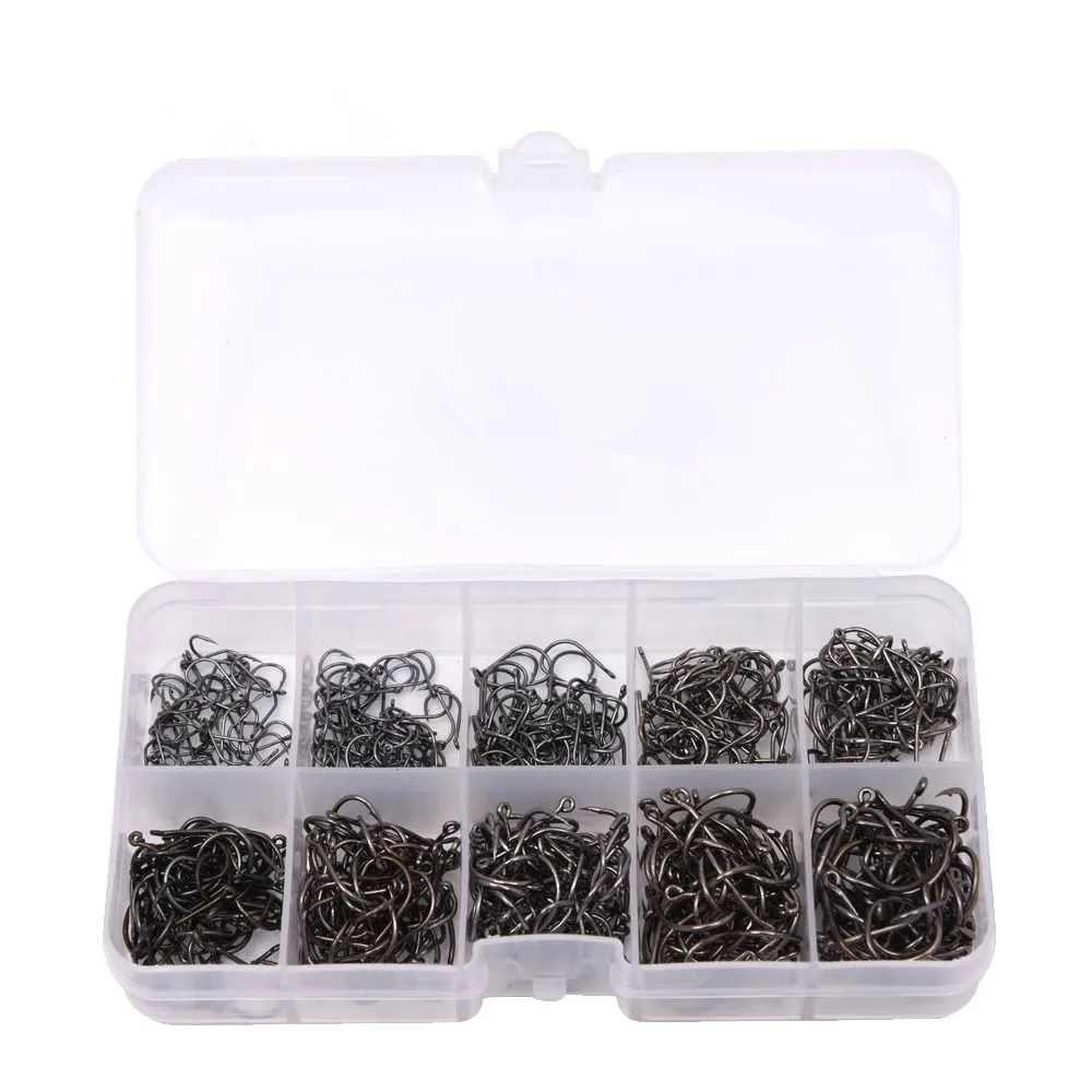 

500PCS/BOX High Carbon Steel Carp Fishing Hook with Hole Barb and Barbless, Black;gold