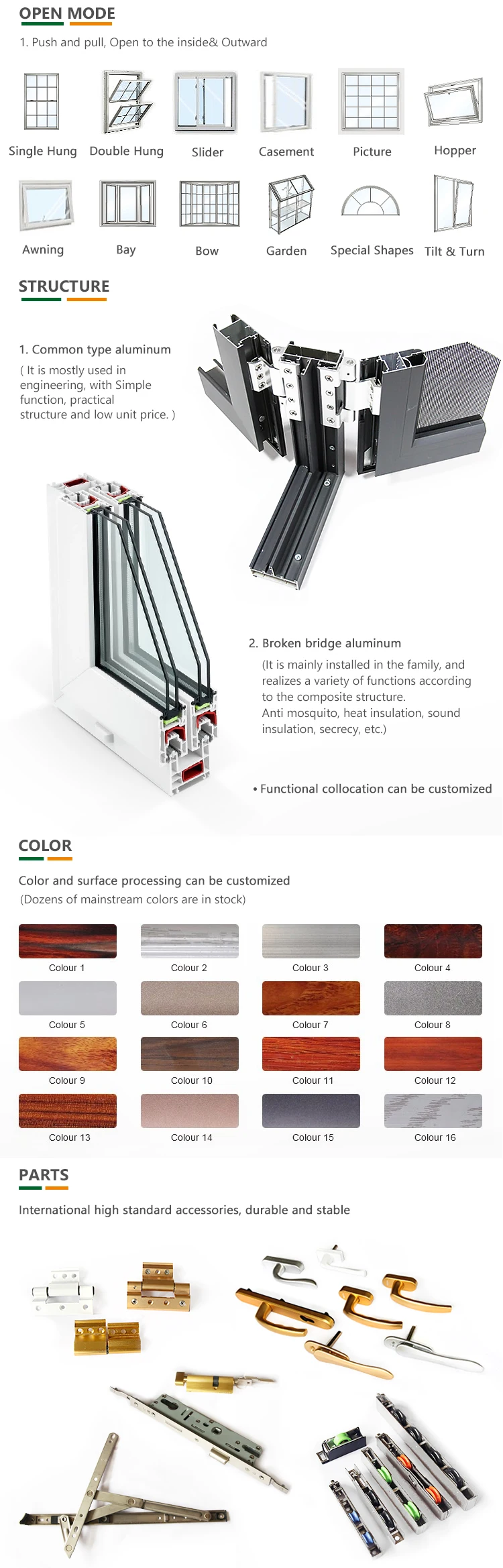 ENDIER Security buy aluminum windows for sale online Waterproof aluminum casment window Aluminum Frame channel window