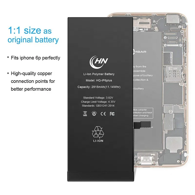 

Grade AAA GRADE Quality 2915mAh Mobile Phone Battery Replacement for iPhone 6 plus, Black
