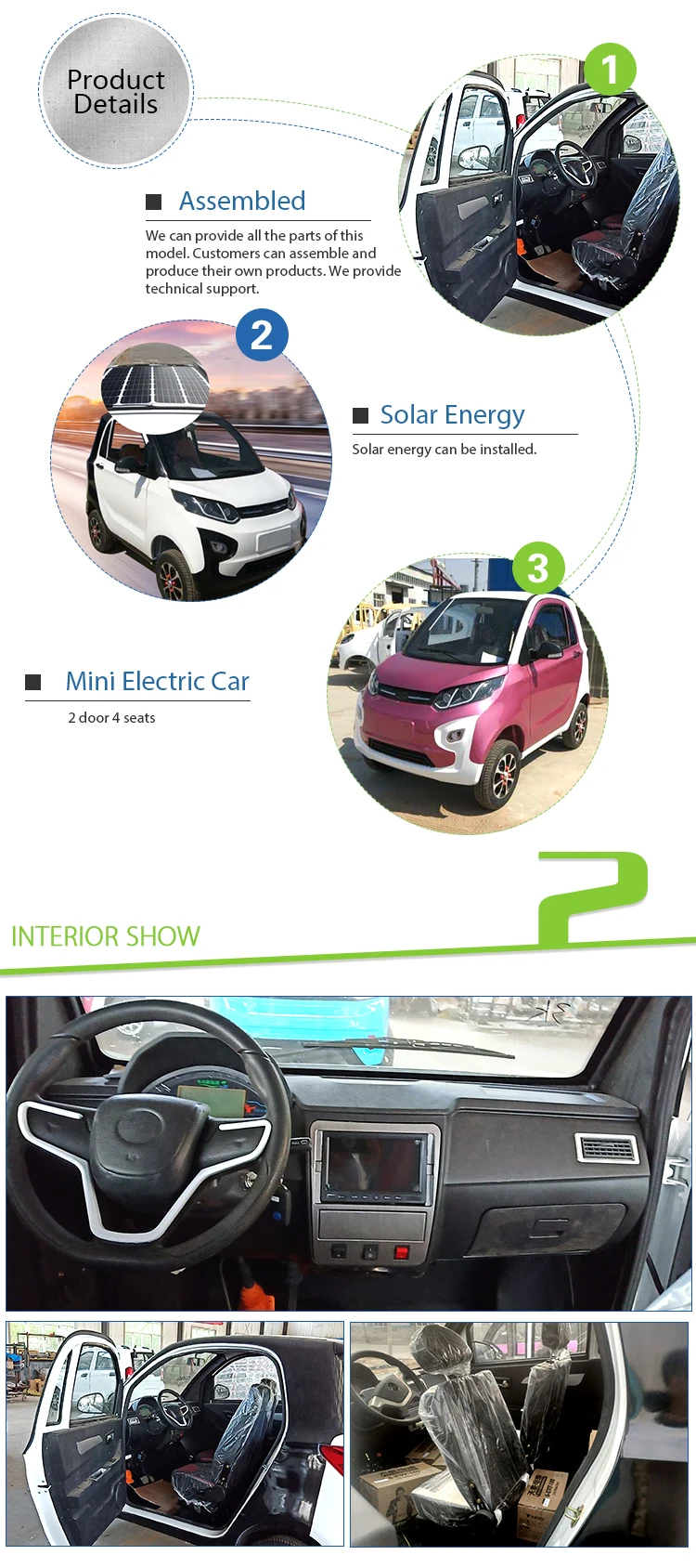 2 Seater Electric Mini Car Body Parts Solar Energy Car