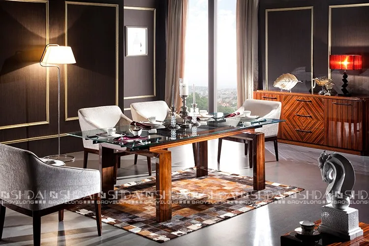 Moderno de vidrio de mesa comedor con sillas 6/comedor de madera ...