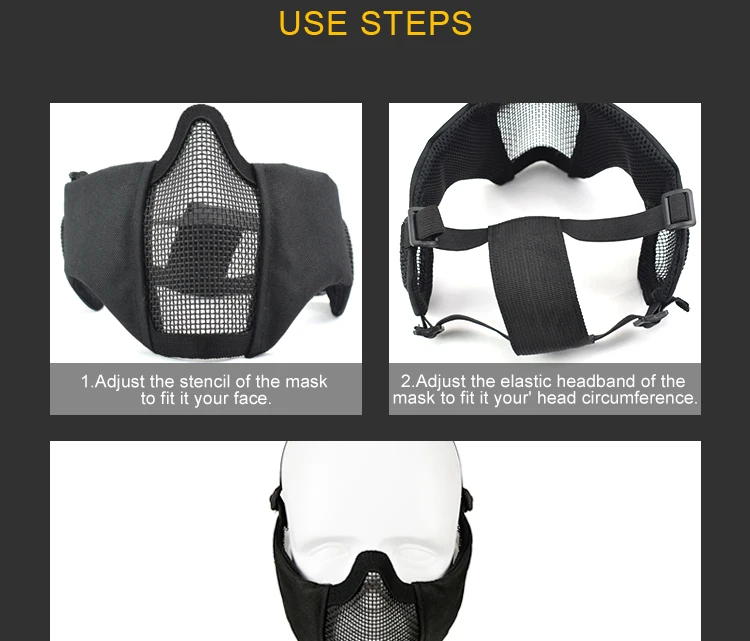 Action Union Gel Ball Blaster protect Half Face Mesh Mask Tactical With Ear Protection Metal Steel Masks Outdoor