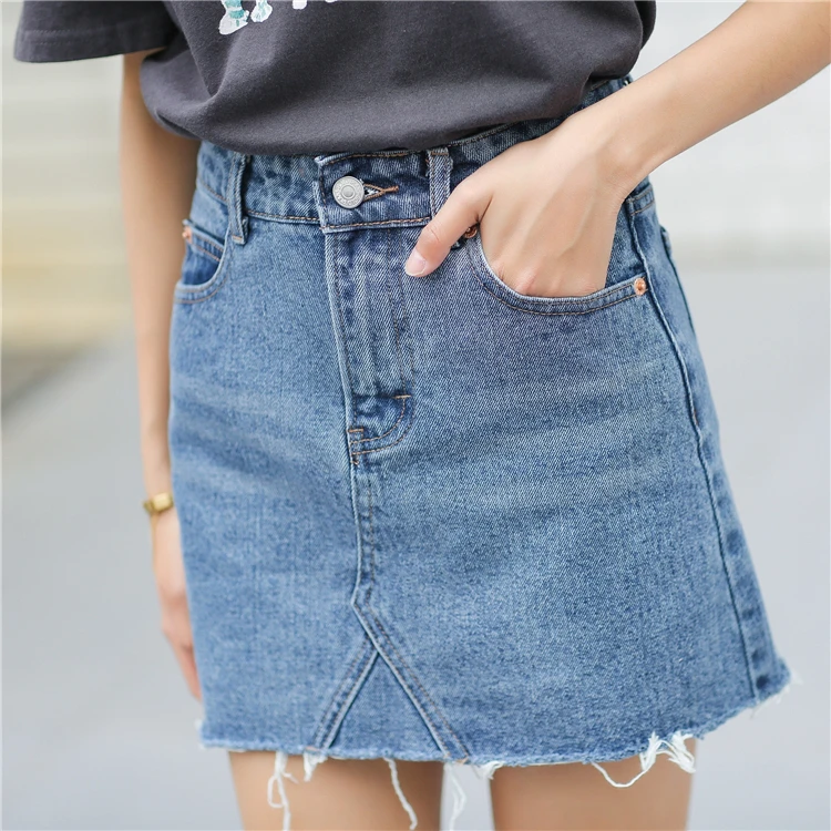Summer Fashion High Waist Skirts Womens Pockets Button Denim Skirt Female Saias All-Matched Casual Jeans Skirt