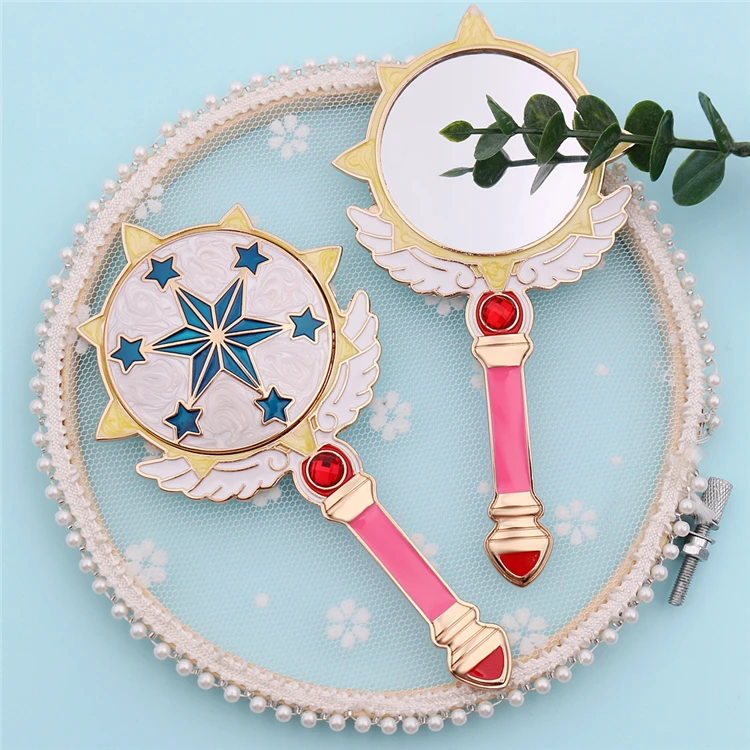 

2019 Cute Round Star Wing Princess Lady Cardcaptor Sakura Card Dresser Christmas Gift Metal Makeup Mirror, As picture