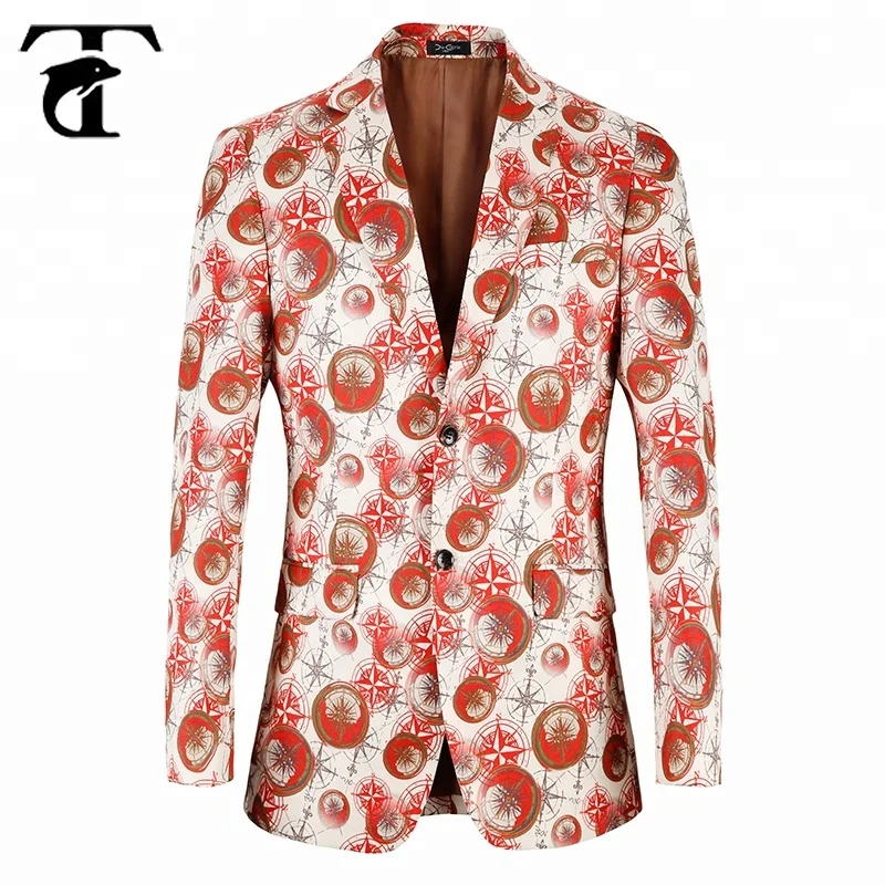 

Two Buttons Customized Causal Printed Blazer For Men, As picture