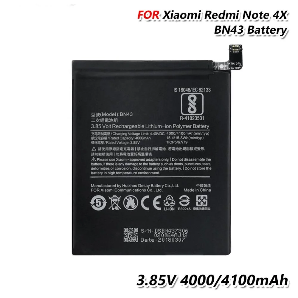 

3.85V 4000mAh Mobile Phone Replacement Battery BN43 for Xiaomi Redmi Note 4X BN-43