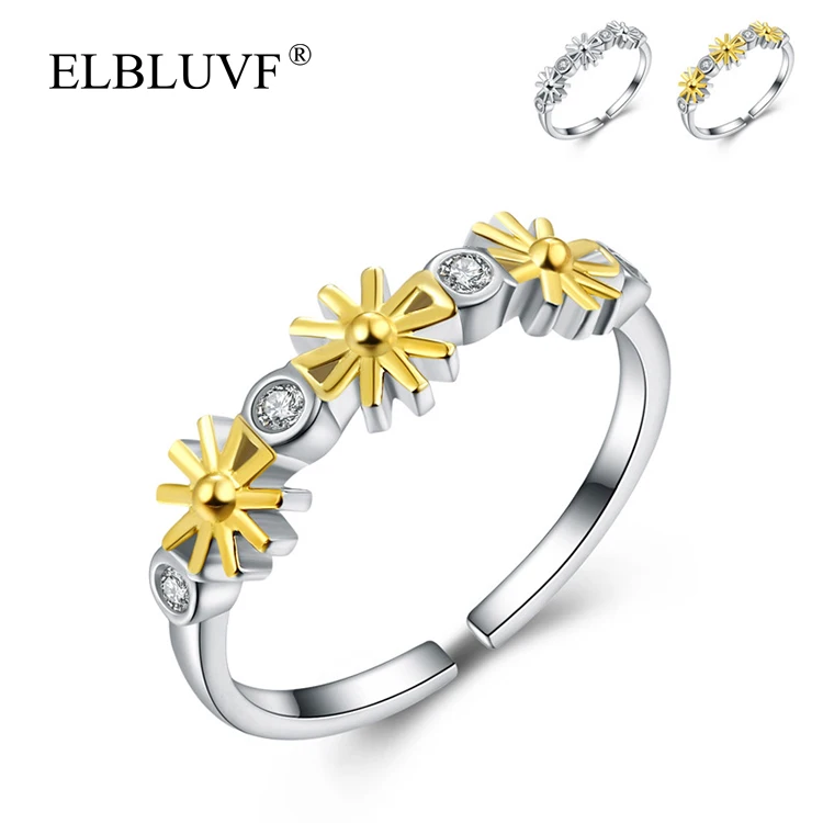 

ELBLUVF 925 Sterling Silver Womens Daisy Flower Shape Ring Chrysanthemum Costume Jewelry  Ring