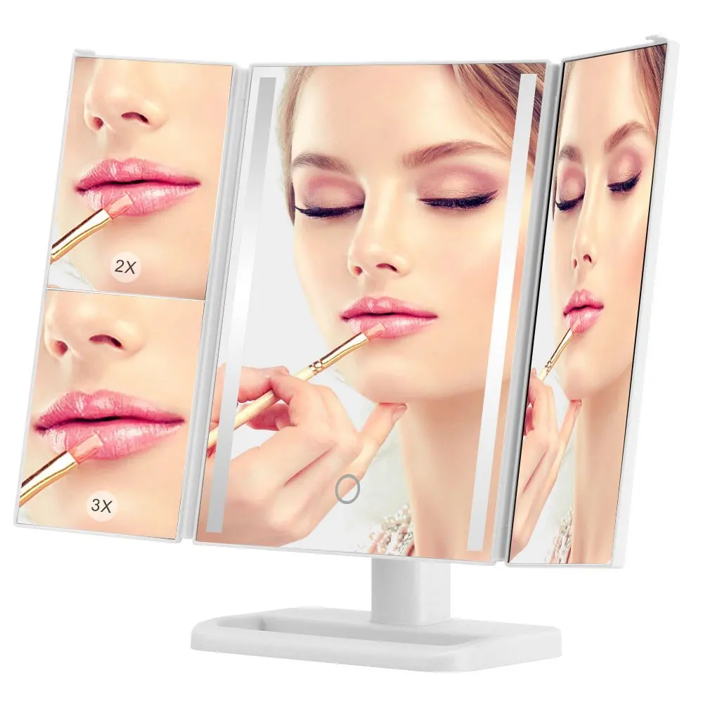 

Amazon Hot Sell USB Charging Cosmetic Mirror Folding 3 Way LED Makeup Mirror