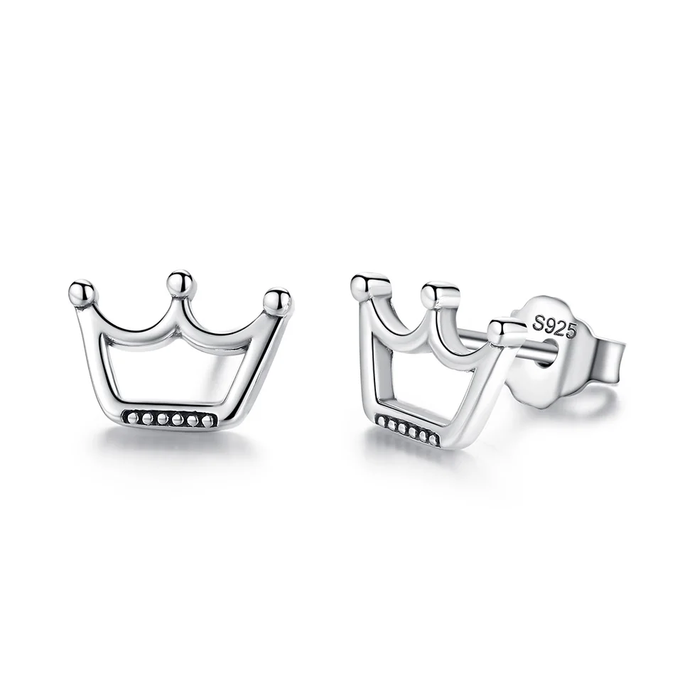 

Real 925 Sterling Silver Earrings Princess Crown-Shape Stud Earrings fit Female Wedding Party Fashion Jewelry Gift
