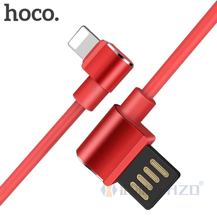 

Hoco 2 in 1 design of elbow data cable No overheat 1.2M charge line TPE 2.4A fast chargeing cable USB cable for iPhone X JE-180, Black;red